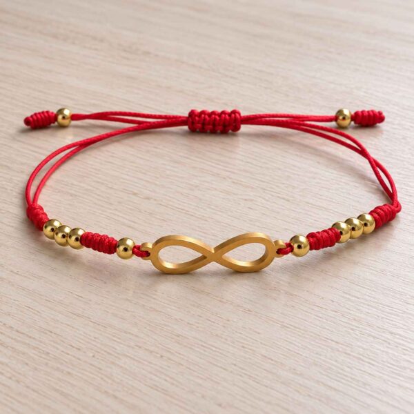 Manilla Infinito Carmesí Con Cuentas Doradas 1